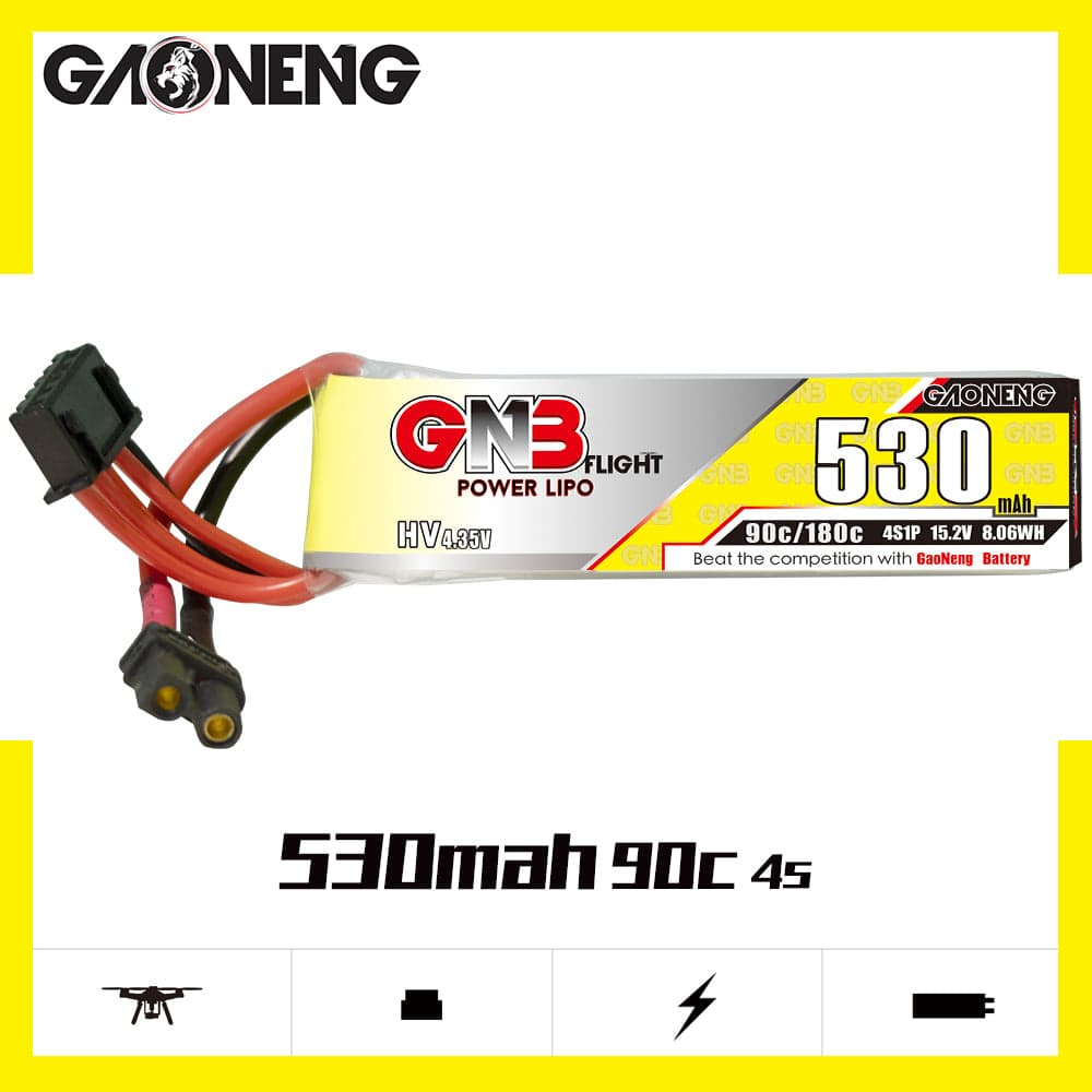 Gaoneng GNB 530mAh 4S 15.2V 90C/180C HV Lipo Battery - XT30 for fpv drones 1