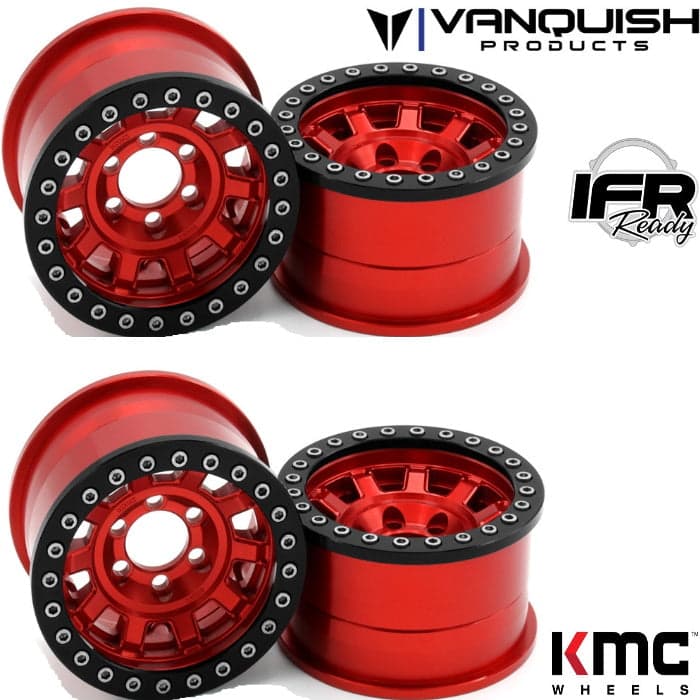 Vanquish VPS07783 KMC 1.9 KM236 Tank Red Wheels / Rims (4) Rock Cralwer for fpv drones