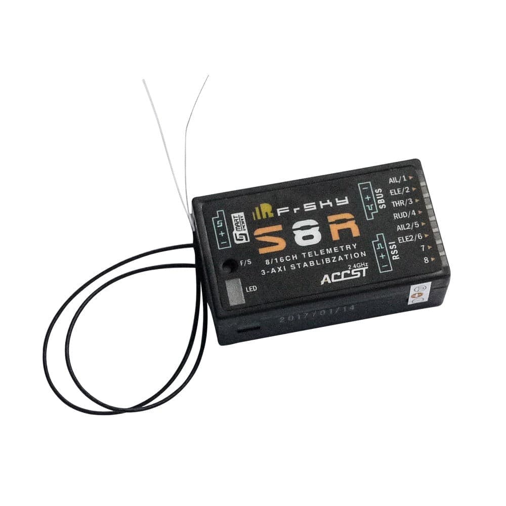 FrSky S8R 8/16ch Receiver w/ 3-Axis Stabilization + Smart Port, SBUS