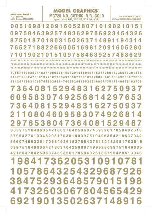 Woodland Scenics MG728 Gothic R.R. Numbers Gold 1/16-5/16"Train Decal Sheet for fpv drones