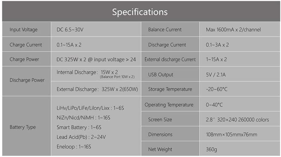 HOTA D6 CHARGER DC650W 2X 15A for fpv drones 7