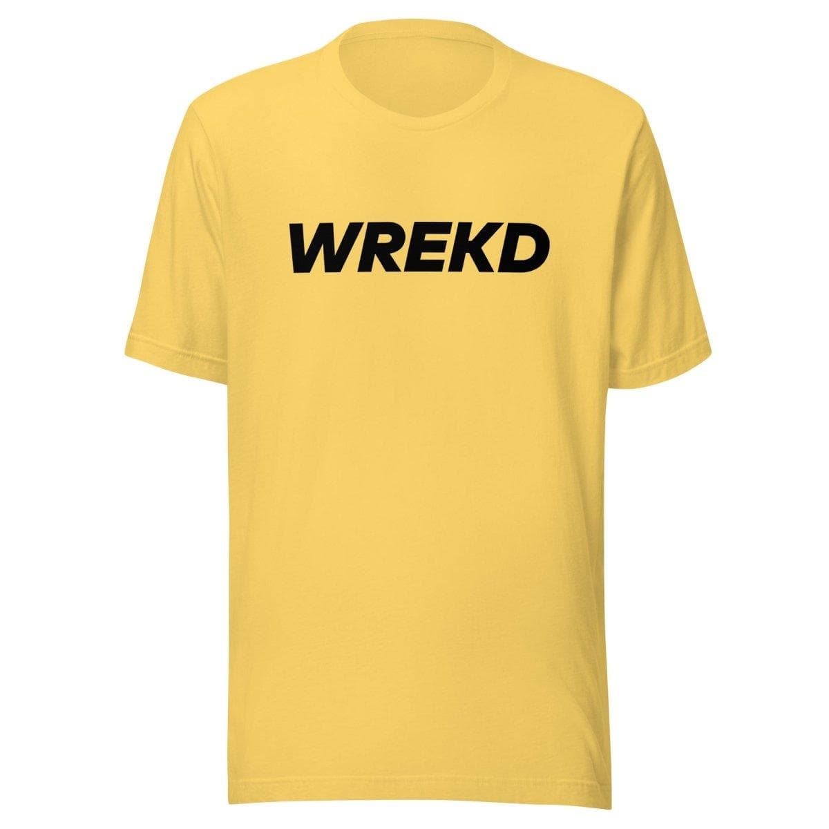WREKD Black on Yellow Logo Tee for fpv drones