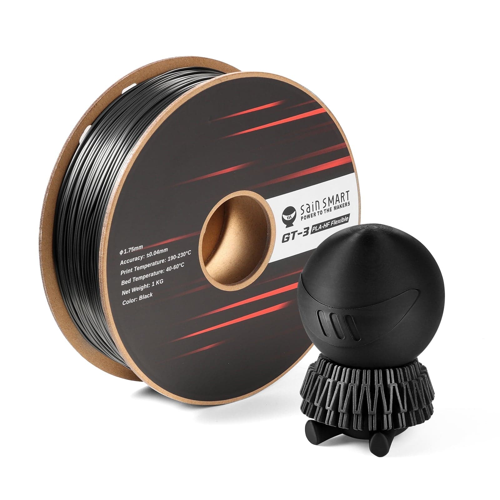 GT-3 High Flowability Flexible PLA Filament 1.75mm, 1KG, ±0.04mm, Black/White for fpv drones