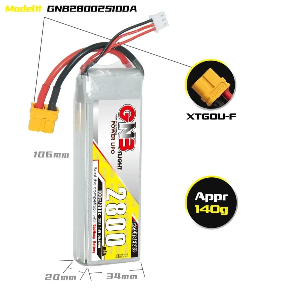 GAONENG GNB 2S 7.4V 2800mAh 100C XT60 LiPo Battery for fpv drones 1