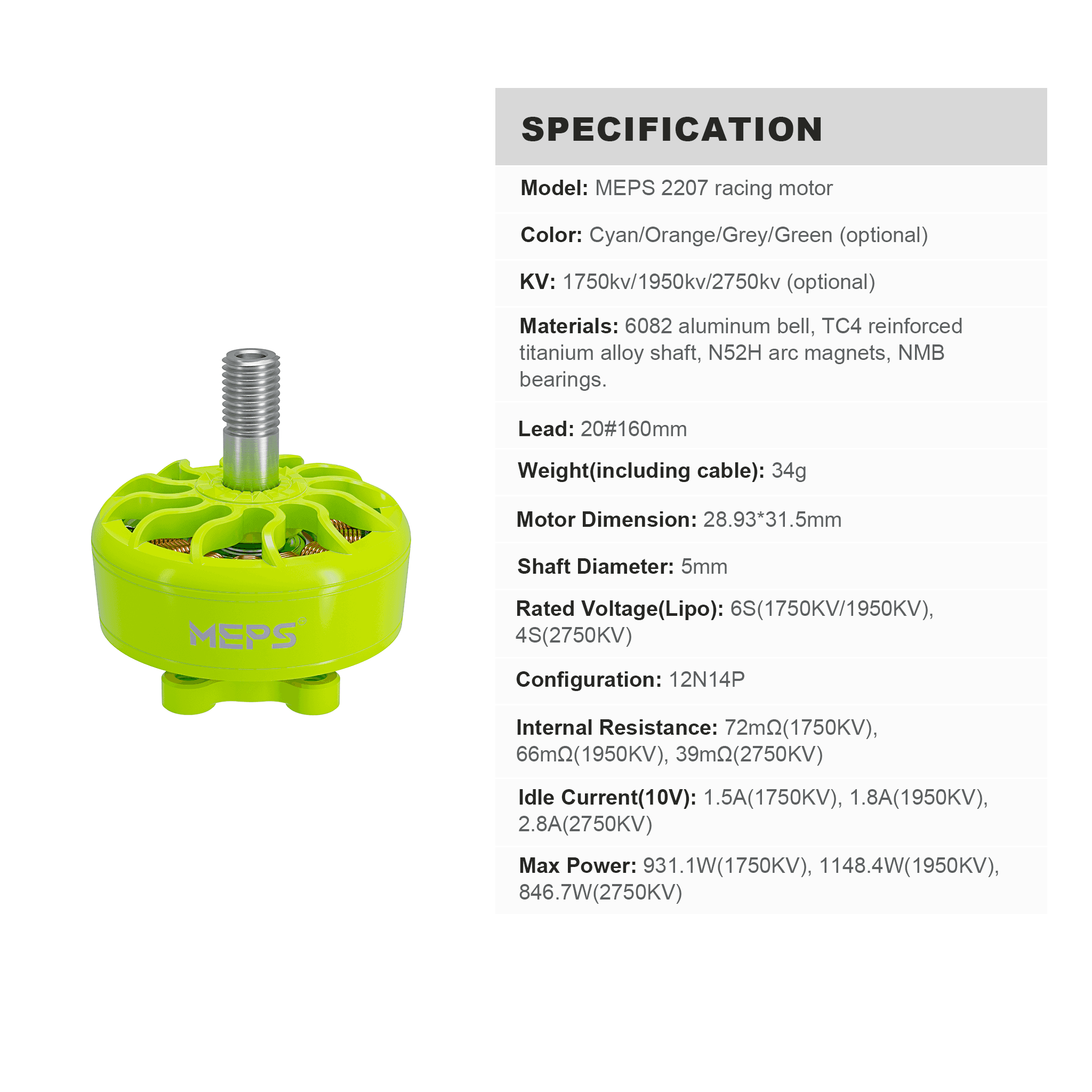 【Limited Offer】MEPS SZ2207 FPV Racing Motor 1750KV/2750KV Orange/Grey for fpv drones 16