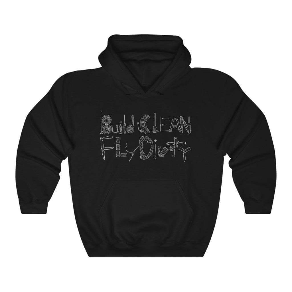 Build Clean Fly Dirty Hoodie (Tango2 approved) - White Logo for fpv drones