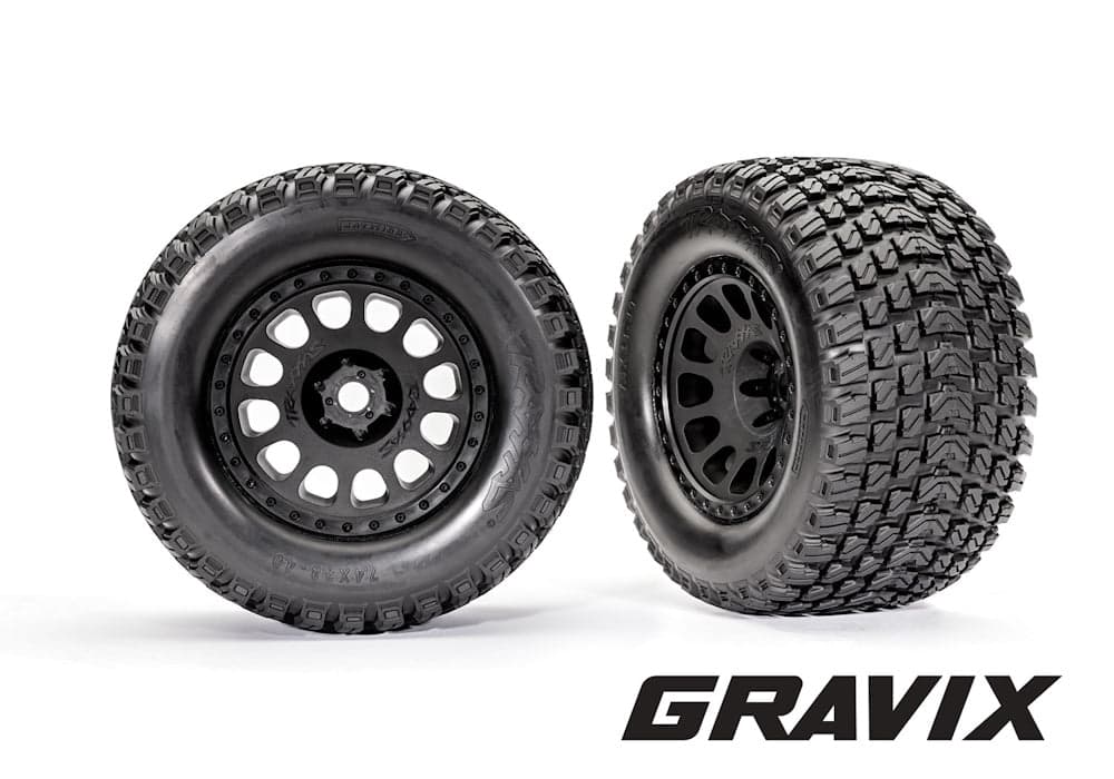 Traxxas 7872 XRT Black Wheels with Gravix Race Tires (2) for fpv drones