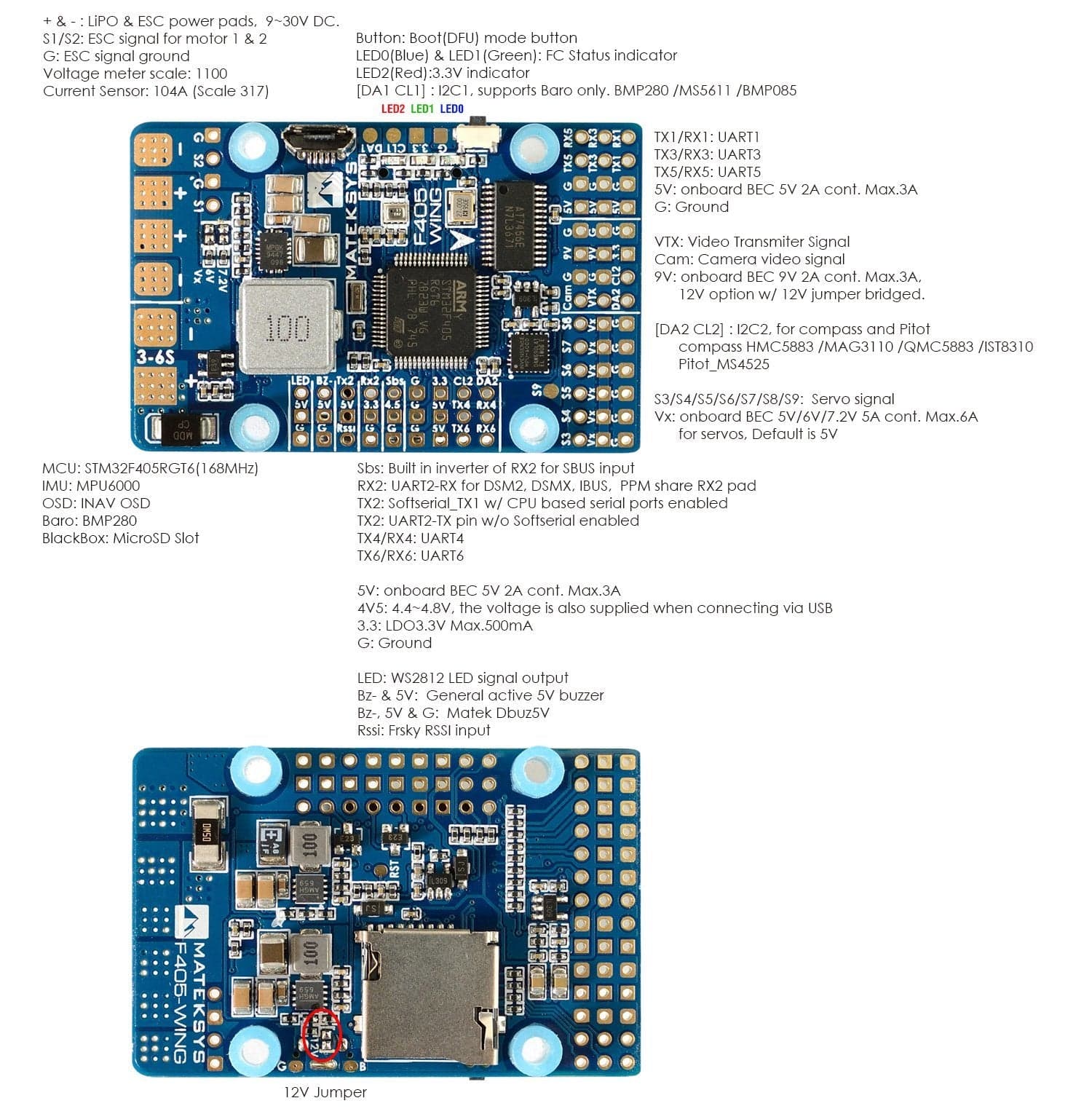 Matek F405-Wing Flight Controller STM32F405, MPU6000, INAVOSD, BMP280 for fpv drones 4