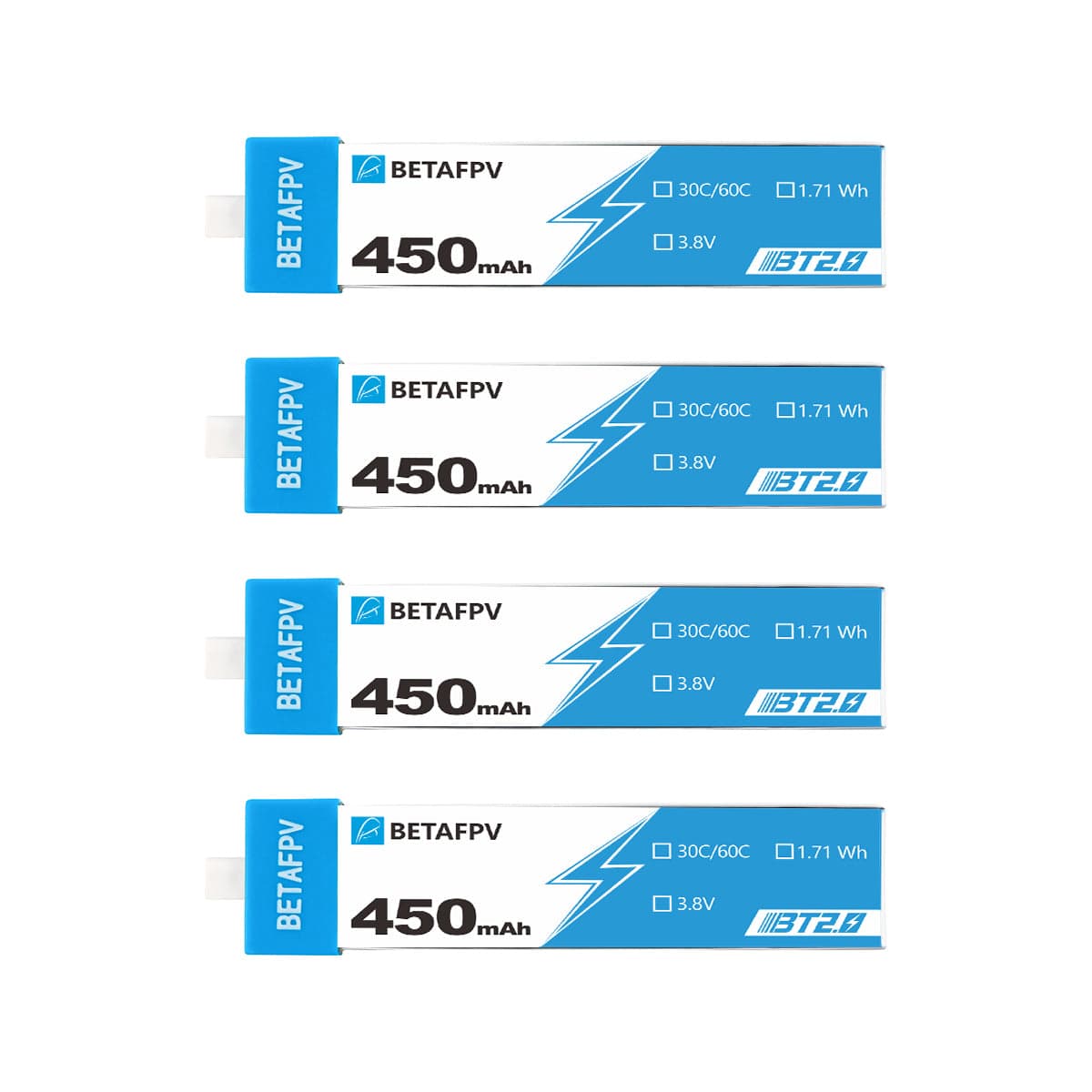 BETAFPV BT2.0 450mAh 1S 30C Battery (4PCS)