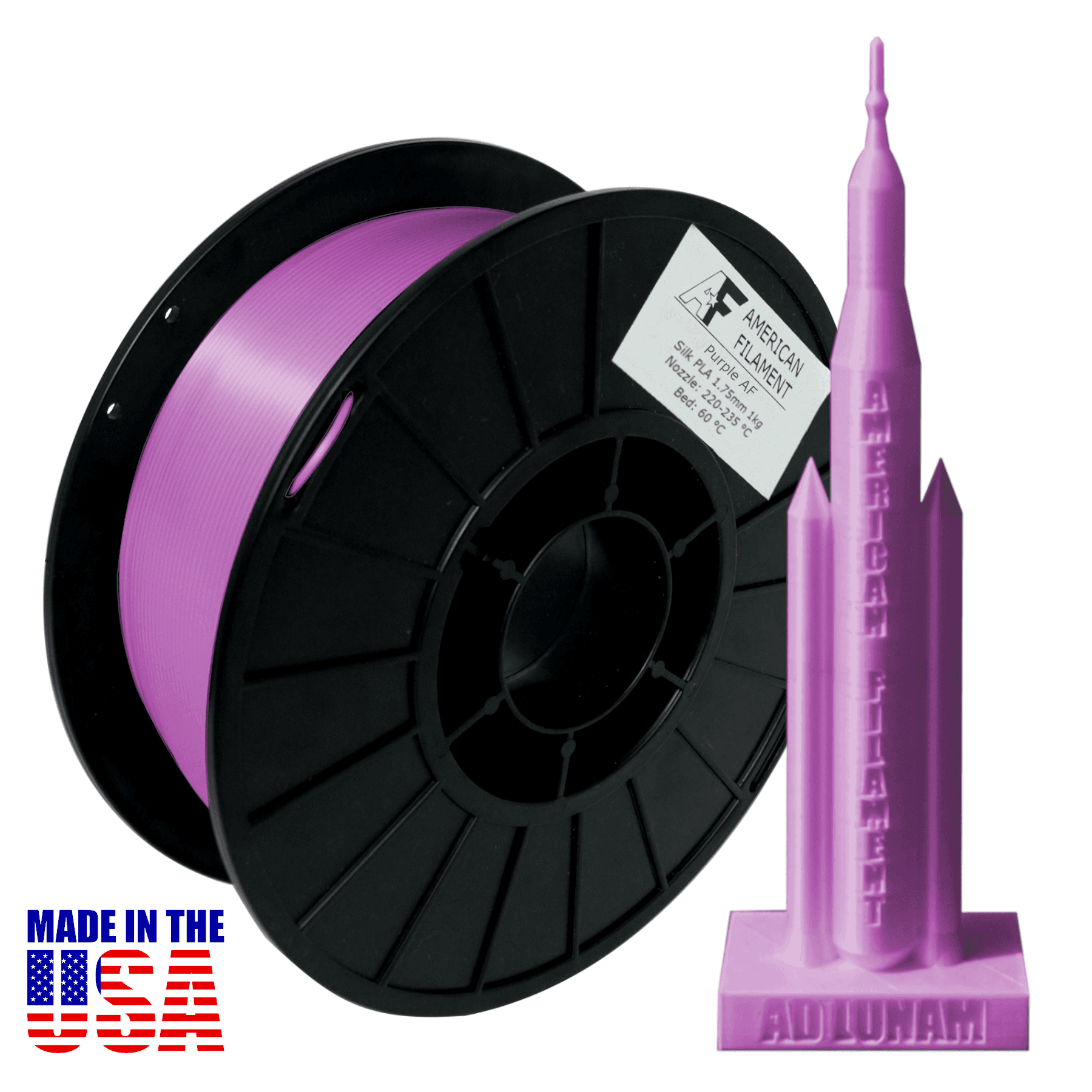 Purple AF Silk PLA 3D Printer Filament, 1.75 mm Diameter, 1 kg Spool for fpv drones