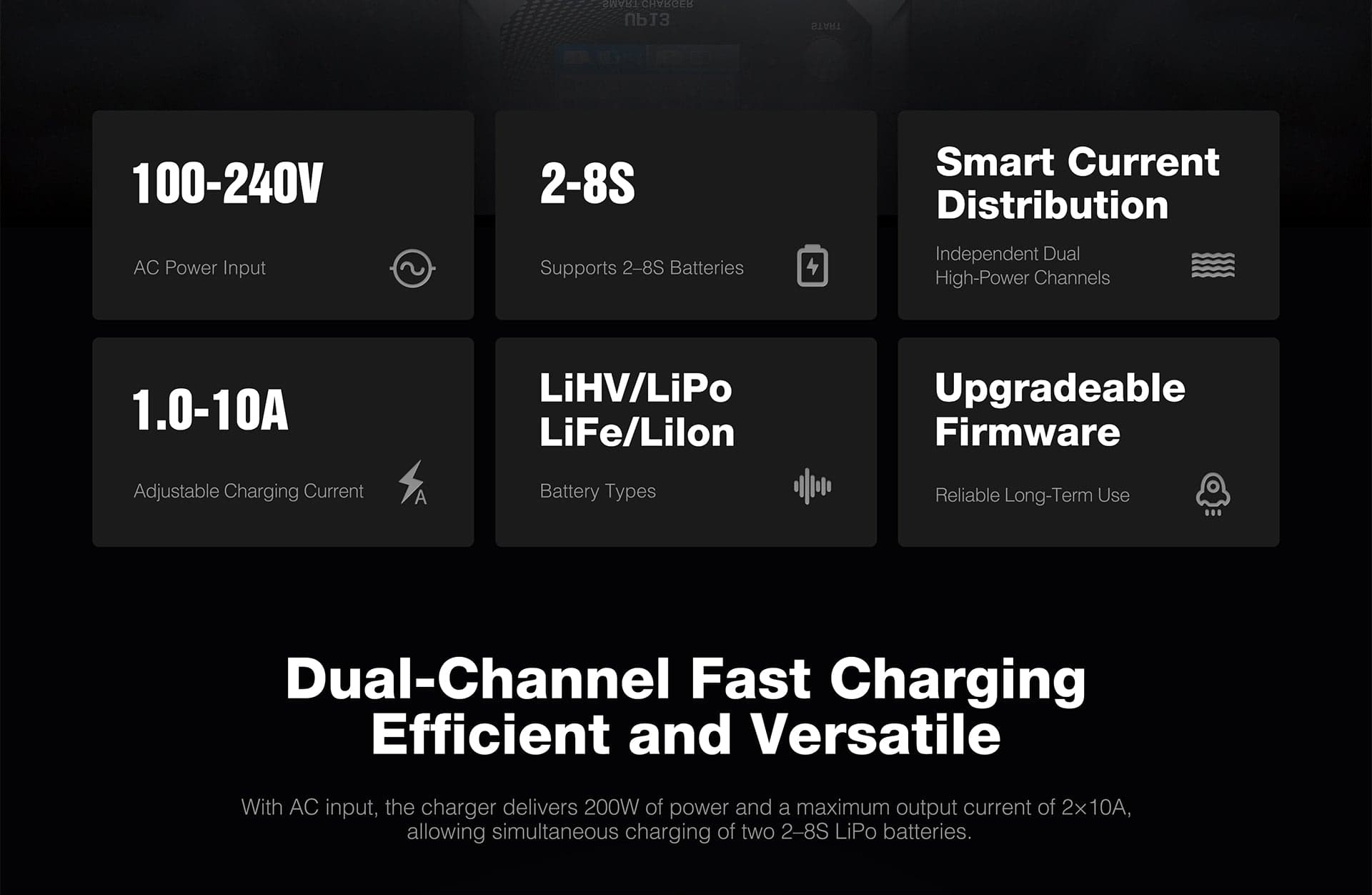Ultra Power 13 200W, 10A Smart Dual Channel AC Charger for fpv drones 1