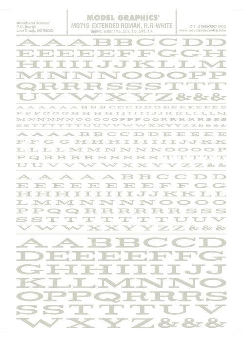 Woodland Scenics MG716 Extended Roman Letters White 1/16-1/4" Train Decal Sheet for fpv drones