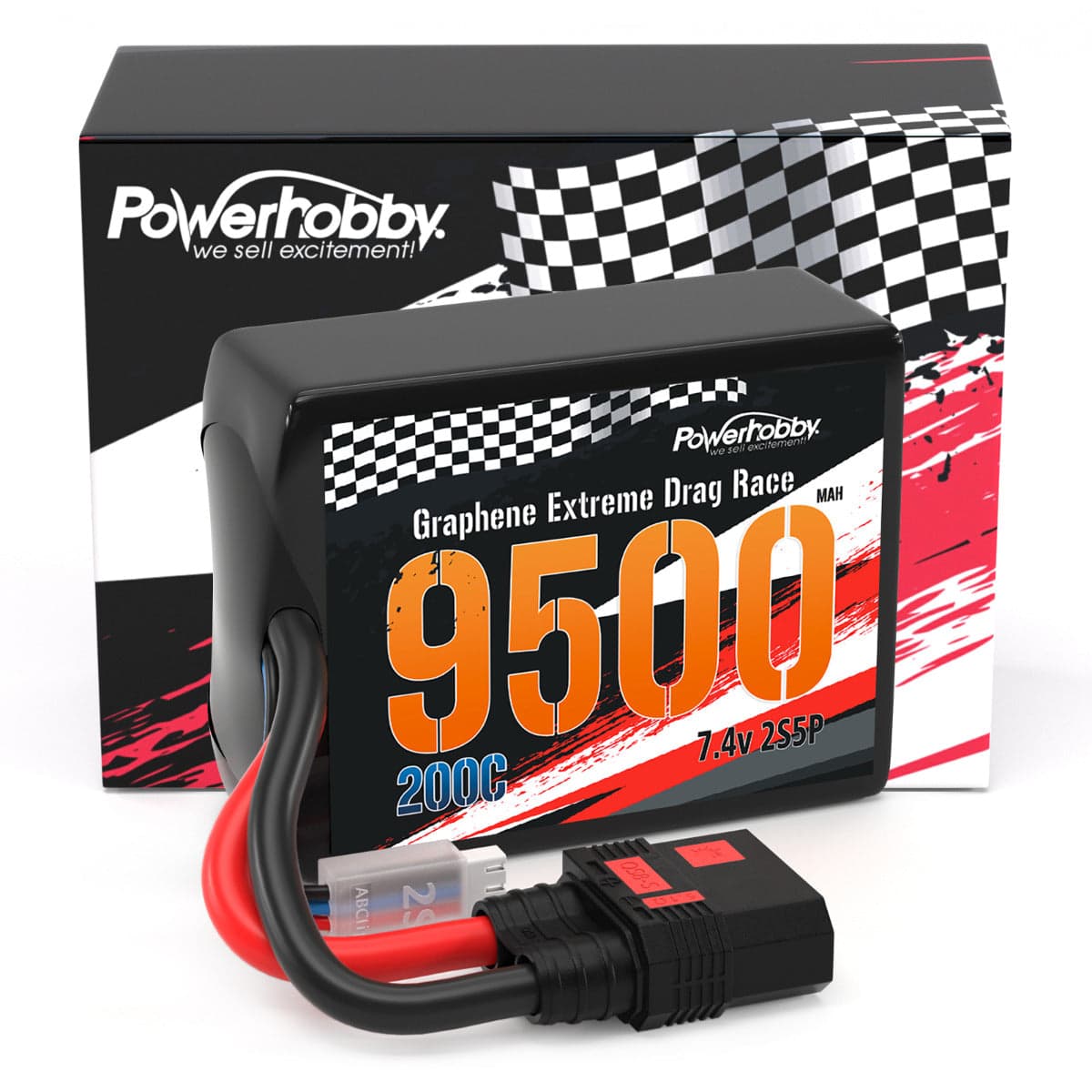 Powerhobby 2S 9500MAH 200C DRAG LIPO BATTERY PACK 2S5P w 8AWG Wire QS8 PLUG for fpv drones 2