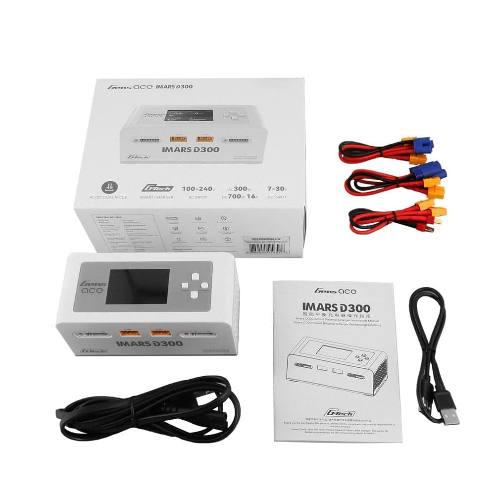 Gens Ace iMars D300 G-Tech AC/DC 300W/700W 1-6S 16A LiPo Charger - White - XT60 for fpv drones 5