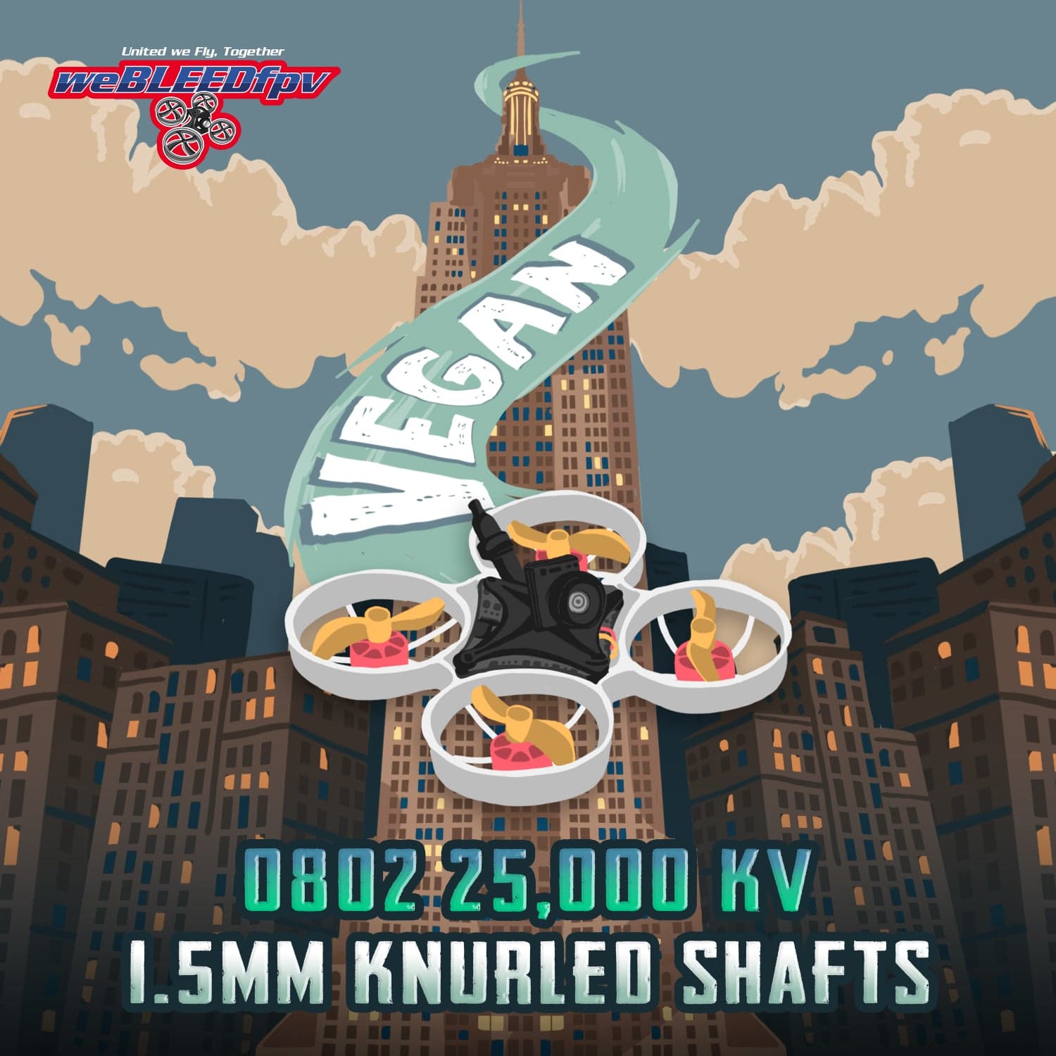 weBLEEDfpv 0802 (1.5MM) VEGAN aka "SKYSCRAPERS" 25,000kv w/Knurled Shaft Design SET OF (4 MOTORS) for fpv drones