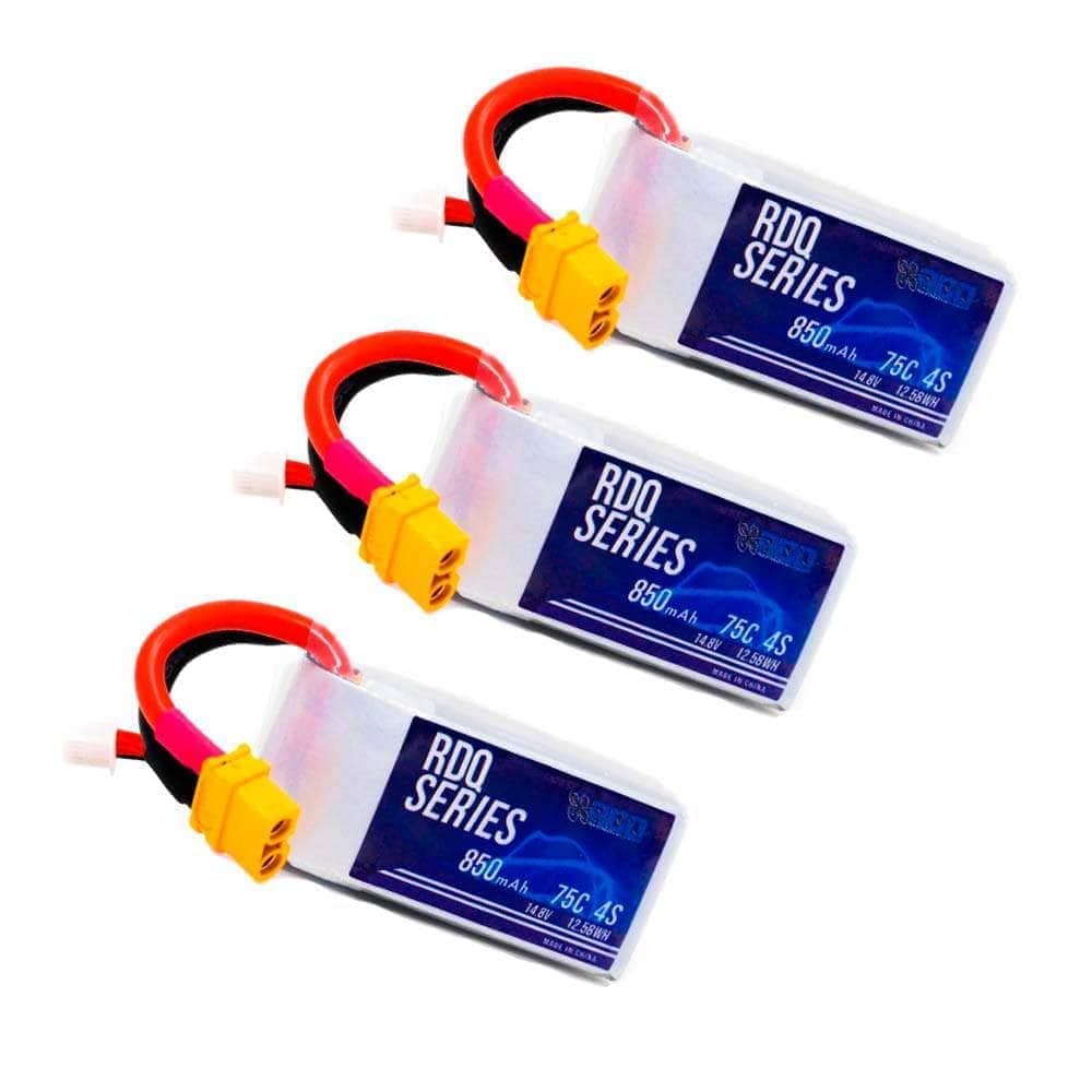 3 PACK of RDQ Series 14.8V 4S 850mAh 75C LiPo Micro Battery - XT60