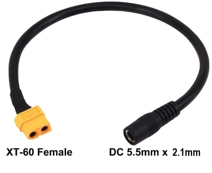 XT-60 FEMALE TO FEMALE DC 5.5MM X 2.1MM JACK CHARGE CABLE FOR TATTU 2500MAH GOGGLE LIPO BATTERY PACK for fpv drones