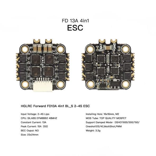 HGLRC FD13A BL_S 2-4s 13A 16x16 4in1 ESC For Toothpick for fpv drones 2