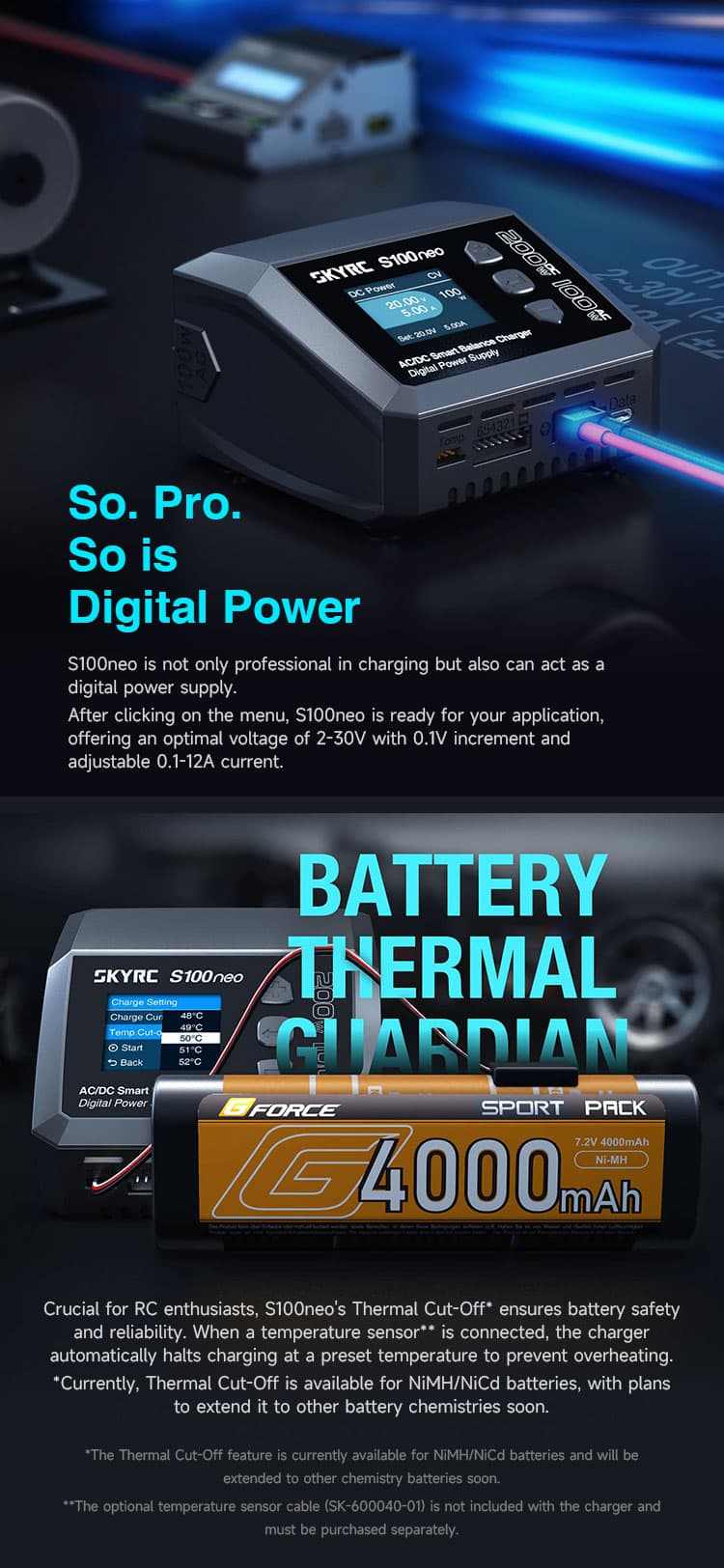 SKYRC S100neo AC100W/DC200WDual Channel Lipo Charger for fpv drones 12