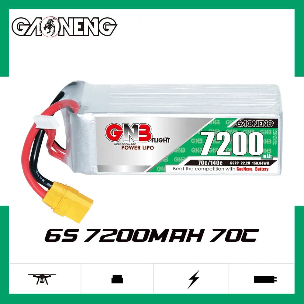 GAONENG GNB 6S 22.2V 7200mAh 70C LiPo Battery XT90 [DG] for fpv drones