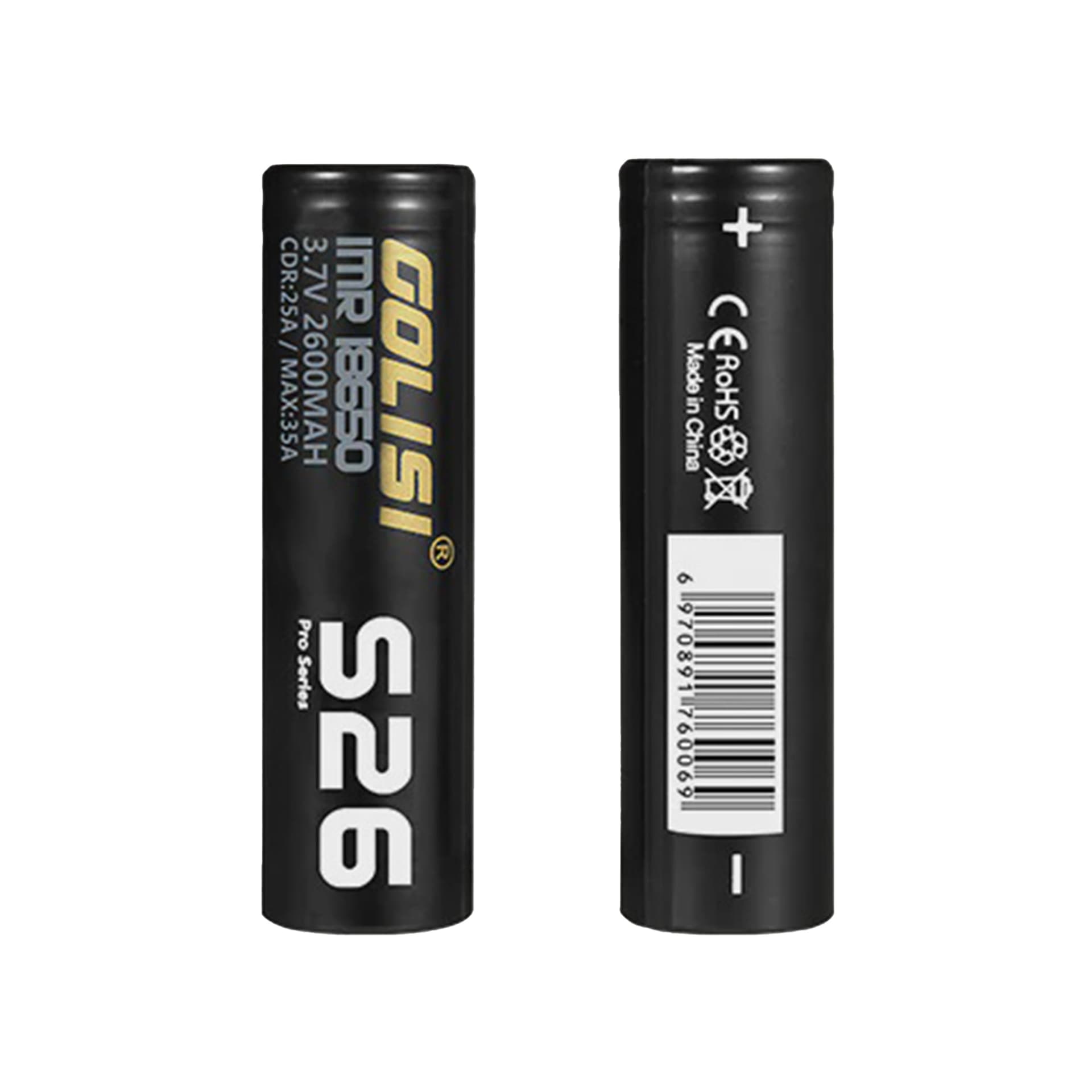 Golisi S26 18650 2600mAh 35A Lithium Li-Ion Rechargeable Battery (2pc) [DG] for fpv drones