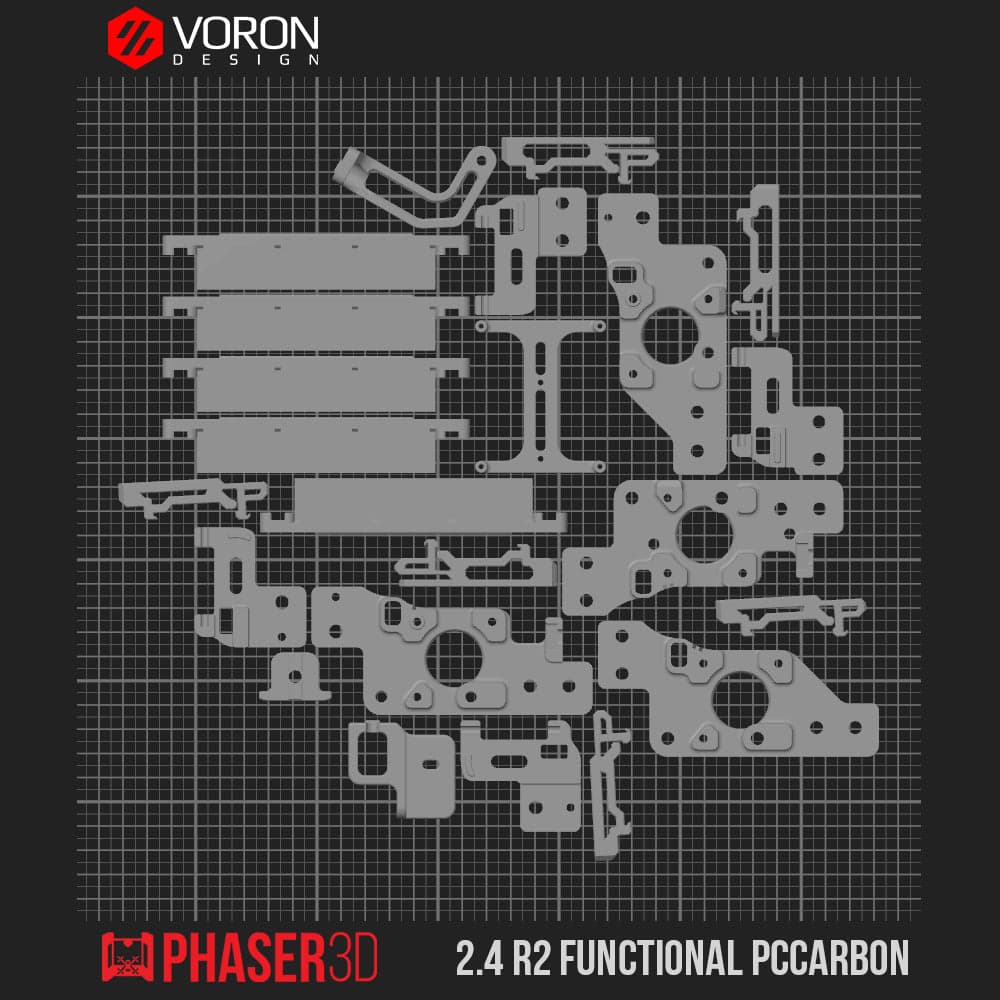 Voron 2.4 R2 Functional Parts Set Printed in Prusament Polycarbonate Carbon Fibre with Fire Engine Red Accents for fpv drones 2