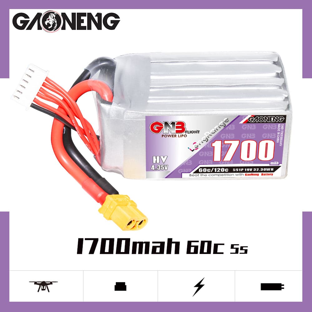 Gaoneng GNB 1700mAh 19V 5S 60C HV Lipo Battery - XT60 for fpv drones 1