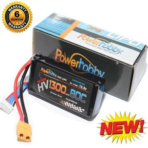 Powerhobby 4S HV 15.2V 1300mAh 80C XT60 : 250 Drone Quad Lipo Battery for fpv drones