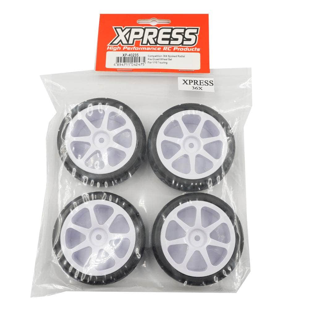 XP-40235, XPRESS Competition 36x Spoked Radial Pre-Glued Wheel Set For 1/10 Touring for fpv drones