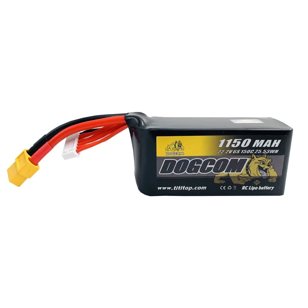 DogCom 1150mAh 22.2V 150C 6S1P Lipo Battery Pack (XT60) for fpv drones 1