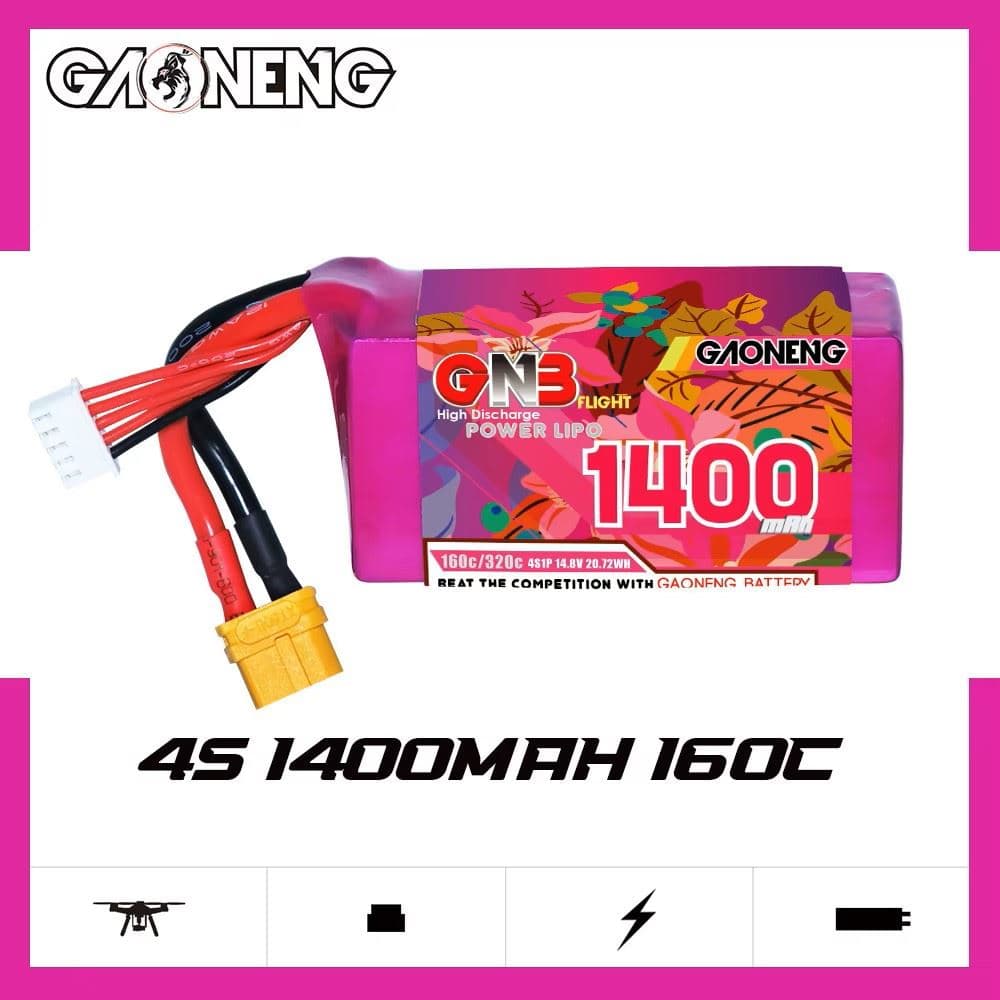 Gaoneng GNB 4S 14.8V 1400mAh 160C Lipo Battery - XT60 for fpv drones 1