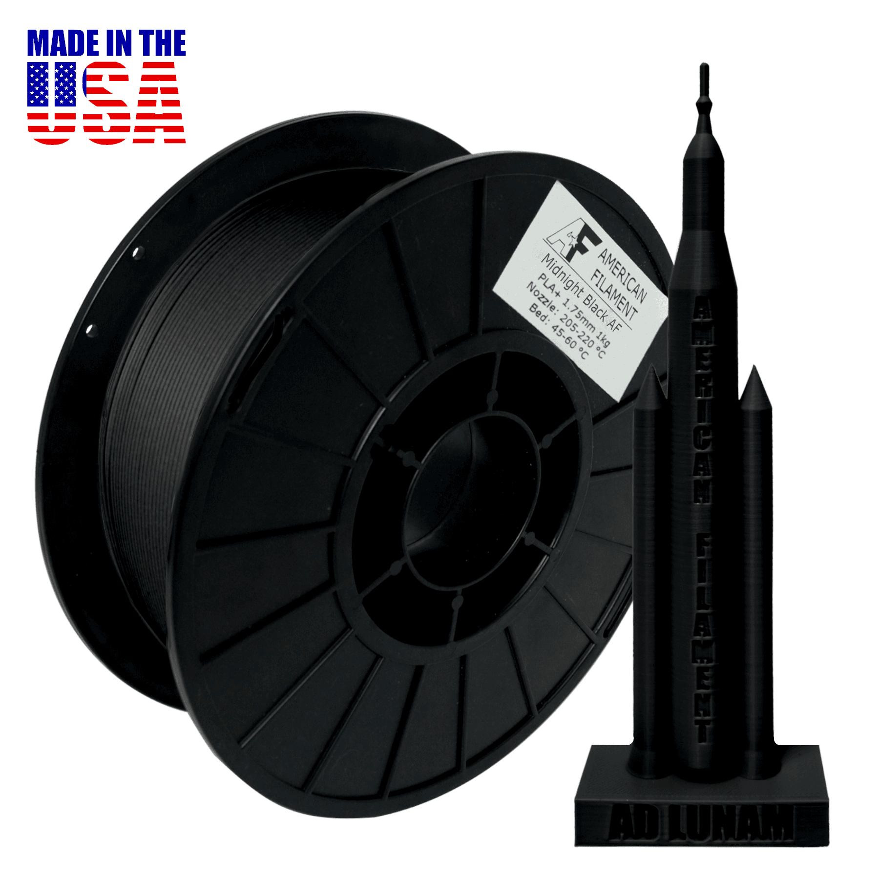 Matte Black AF 1.75mm PLA+ Filament Made in the USA! for fpv drones