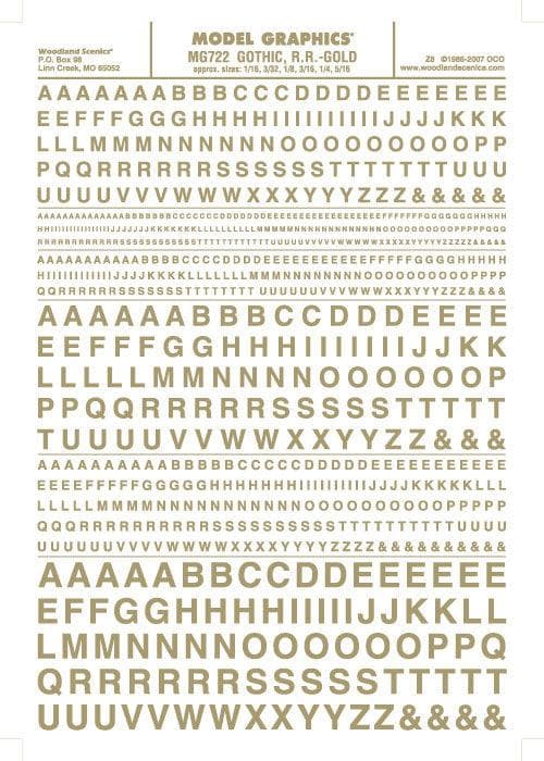 Woodland Scenics MG722 Gothic R.R. Letters Gold 1/16-5/16" Train Decal Sheet for fpv drones