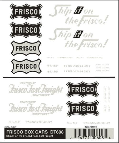 Woodland Scenics DT608 HO Scale Frisco Box Cars Decal (1 Sheet) for fpv drones