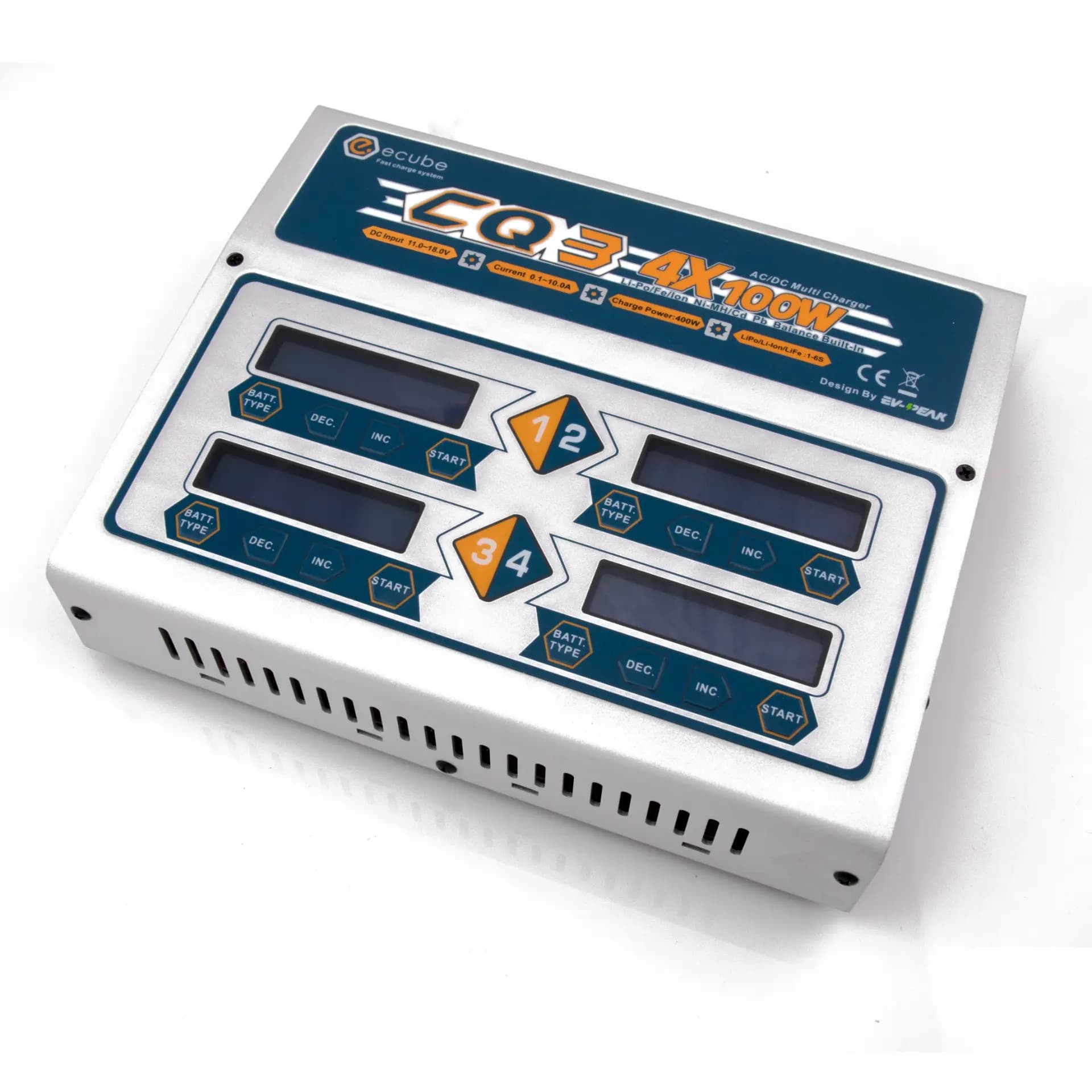 EV-Peak CQ3 Multi Charger 4x 100W NiMH / LiPO with Built-in Balance - Silver/Blue - 12 - Blue