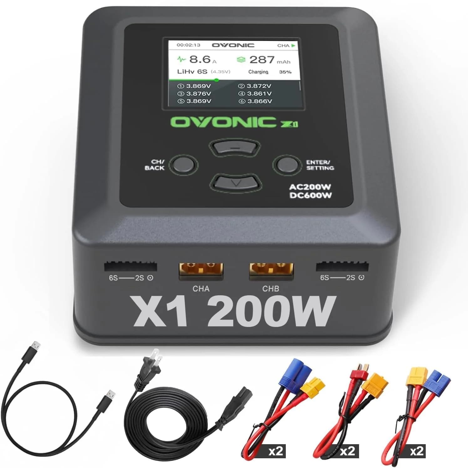Cargador LiPo Ovonic X1 Dual Canal 200W AC 300W DC 15A 1-6S FPV RC | IHA Race