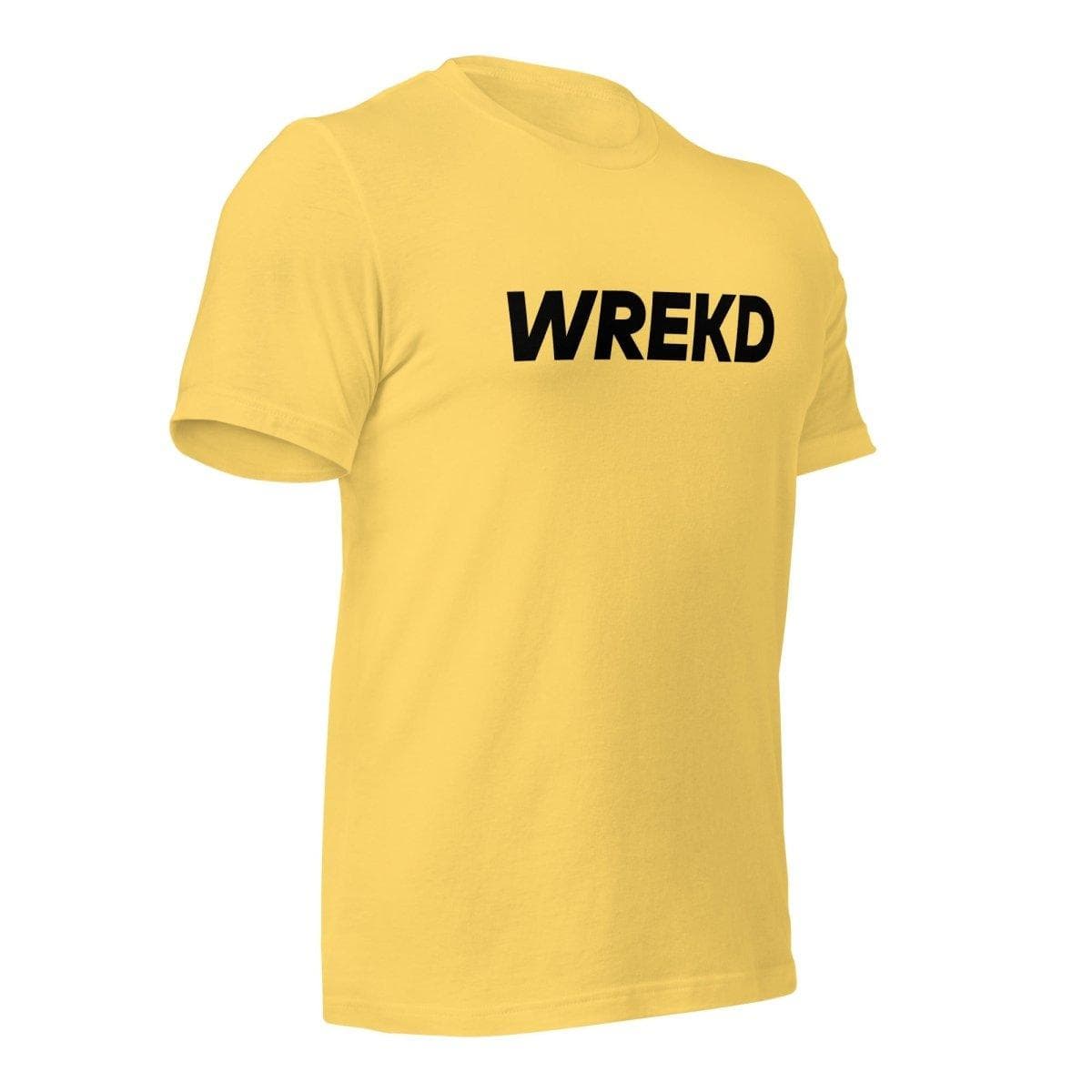 WREKD Black on Yellow Logo Tee for fpv drones 2