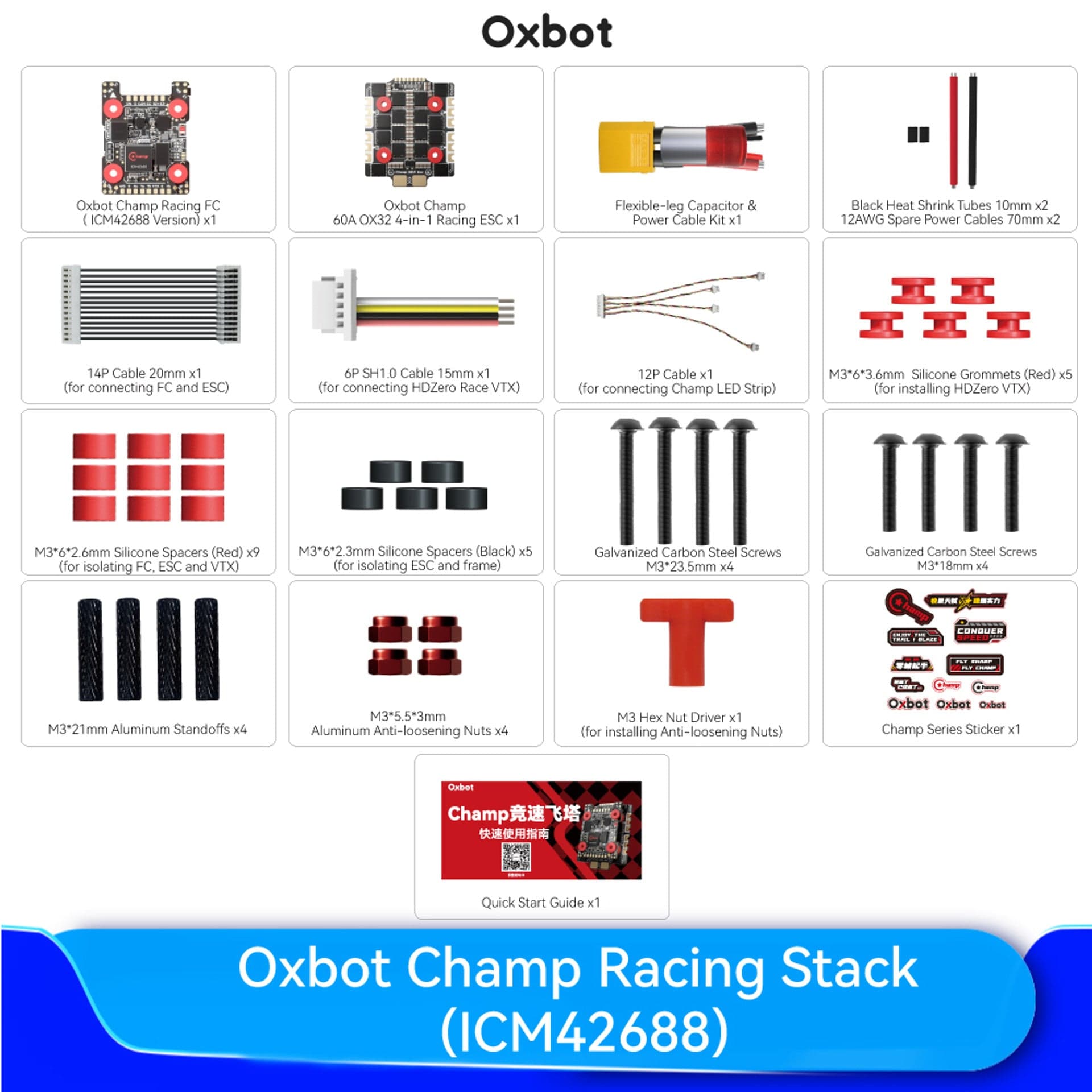 Oxbot Champ Racing Stack (MPU6000＆ICM42688) H743 60A OX32 FC+ESC Stack for fpv drones 3