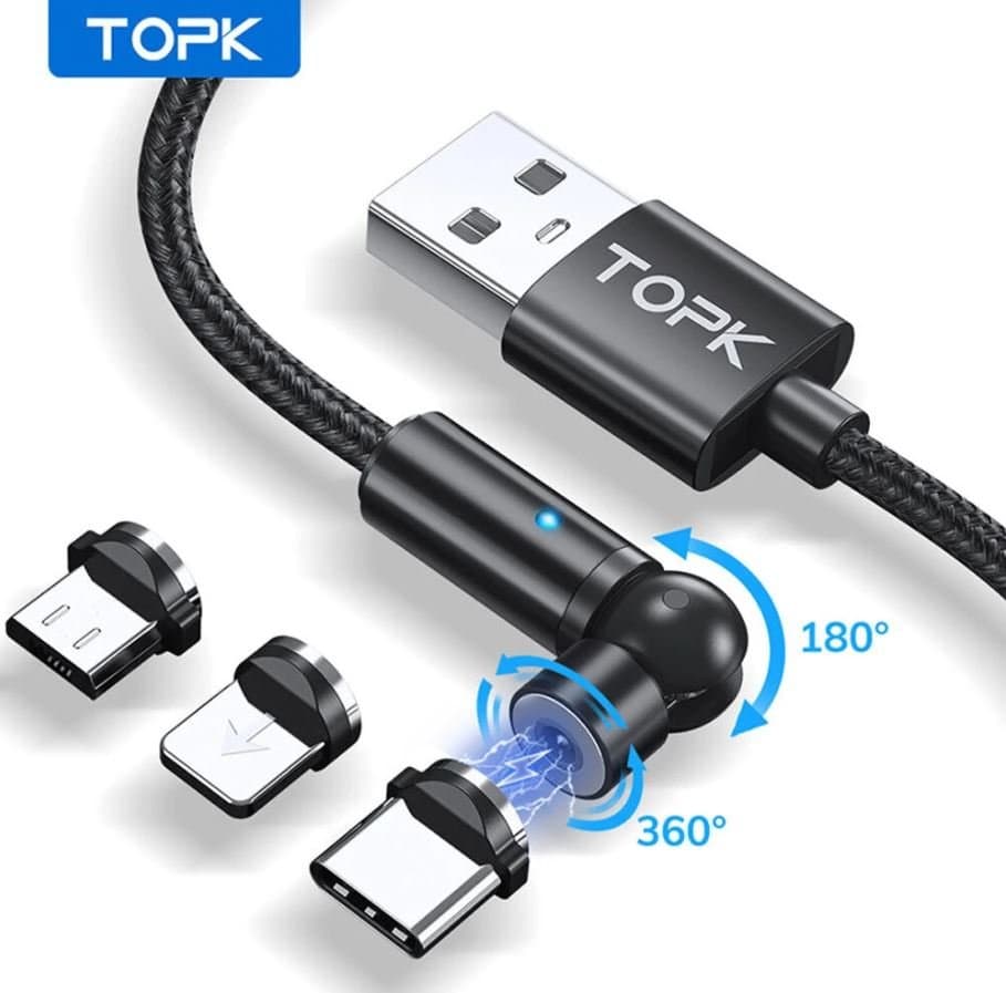 TOPK AM68 2m Fast Charging USB Magnetic Rotation Micro USB+Lightning+Type C for fpv drones
