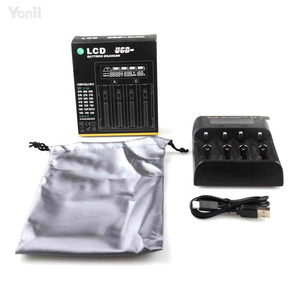 Yonii USB-Lader met LCD display voor vier stuks 21700/18650/18350 batterijen for fpv drones 4