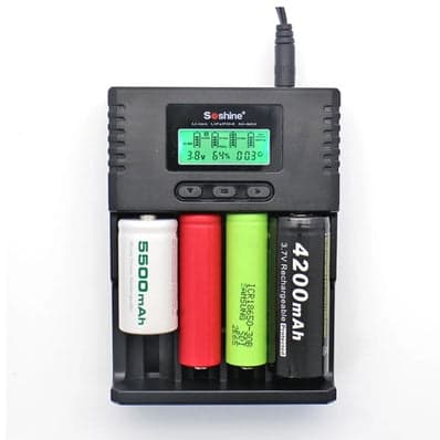 EMAX Soshine H4 LCD Smart Universal Adjustable Current Charger for 26650 18650 16340 Li-ion LiIFePO4 NiMH 1.2V C AA AAA w-Car charger