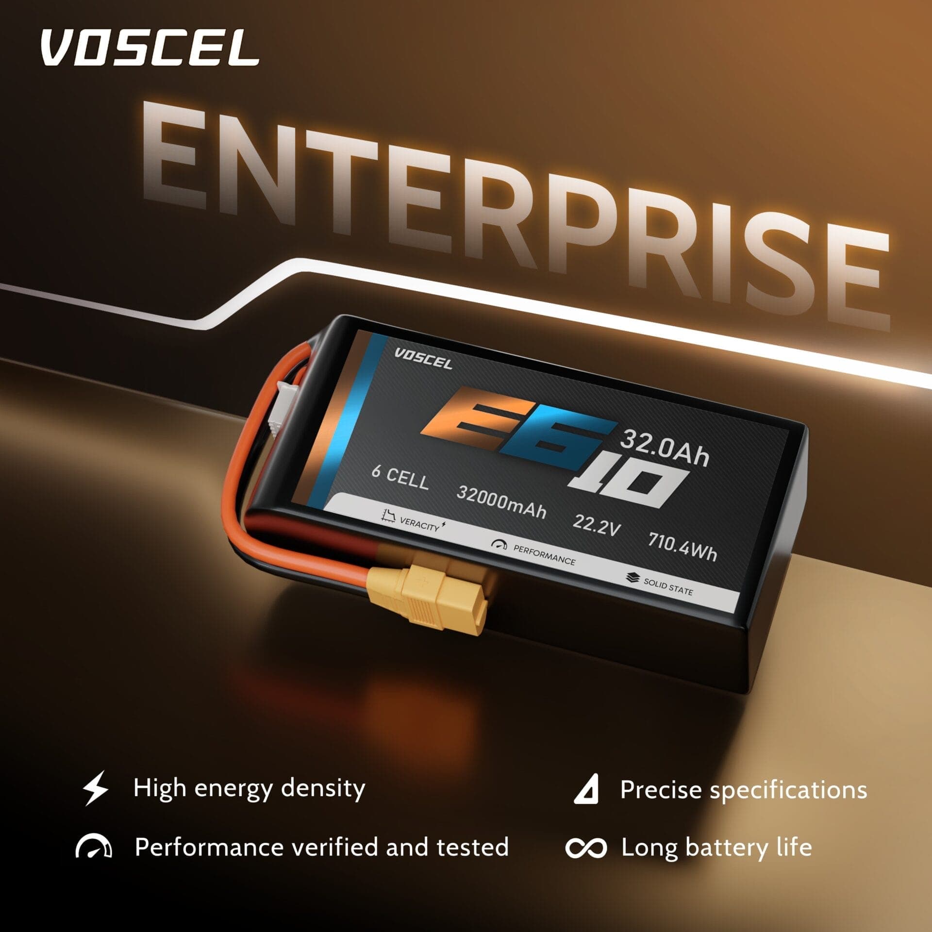 Voscel E810 Solid State 12000mAh 8S 10C 29.6V 355.2Wh Battery with XT90 for fpv drones