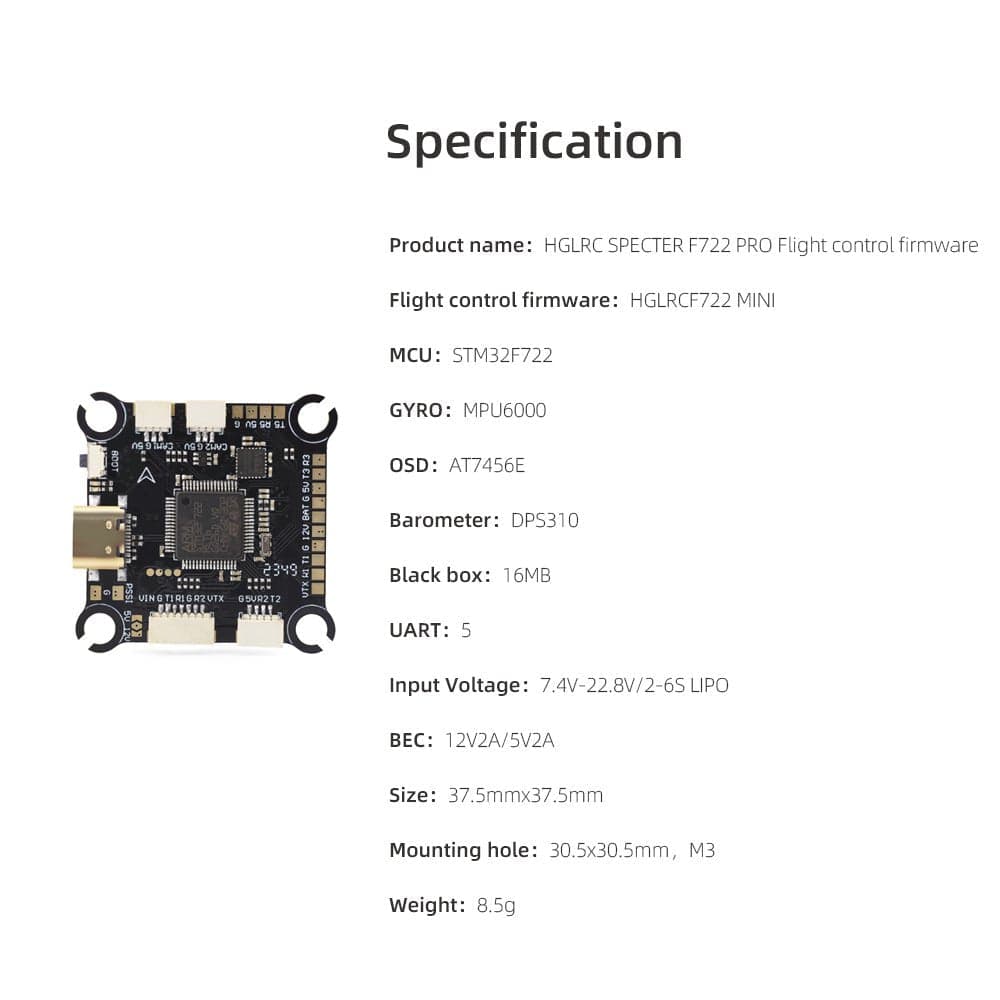 HGLRC SPECTER F722 Pro MPU6000 Gyro DJI HD/VTX Freestyle/Racing FPV FC for fpv drones 2