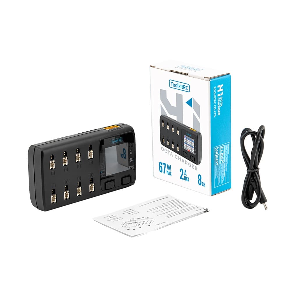 ToolkitRC H1 Octa Charger 2A 1S 8-Port Charger - 3.25 for fpv drones 4