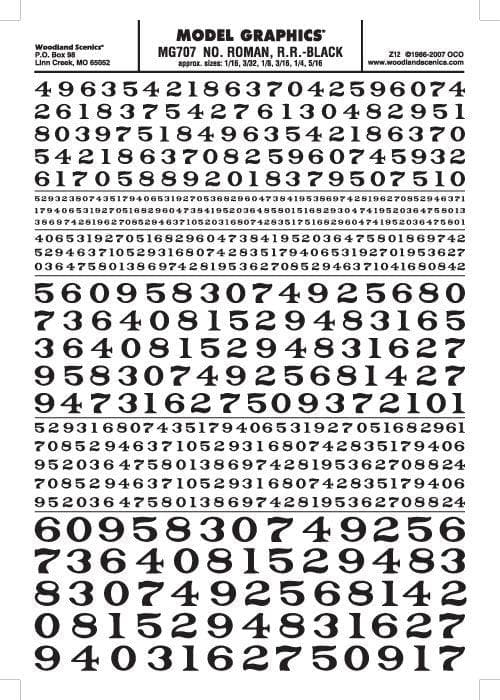 Woodland Scenics MG707 Roman R.R. Numbers Black 1/16-5/16" Train Decal Sheet for fpv drones