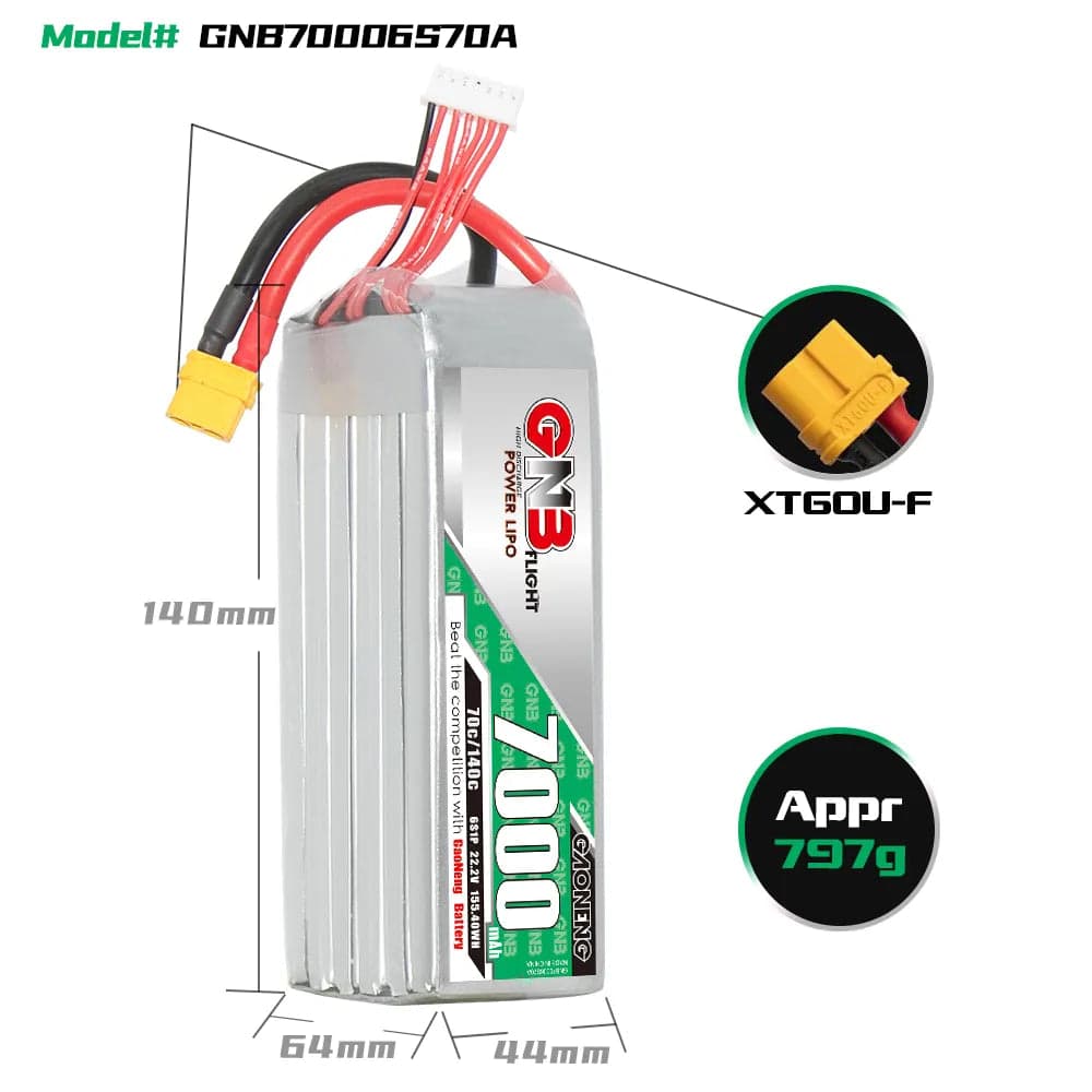 GAONENG GNB 6S 22.2V 7000mAh 70C LiPo Battery XT60 [DG] for fpv drones 5