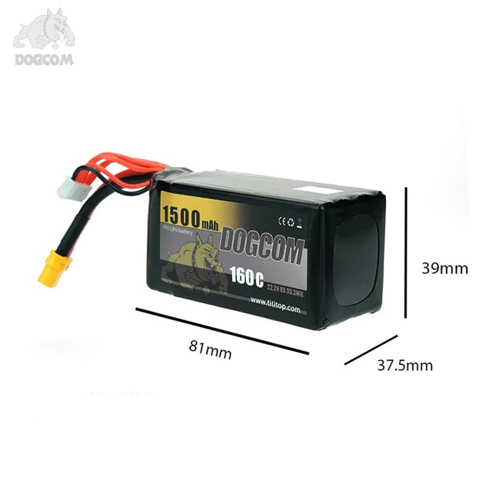 DOGCOM 1500mAh 160C 6S 22.2V LiPo Accu - XT60 for fpv drones 2