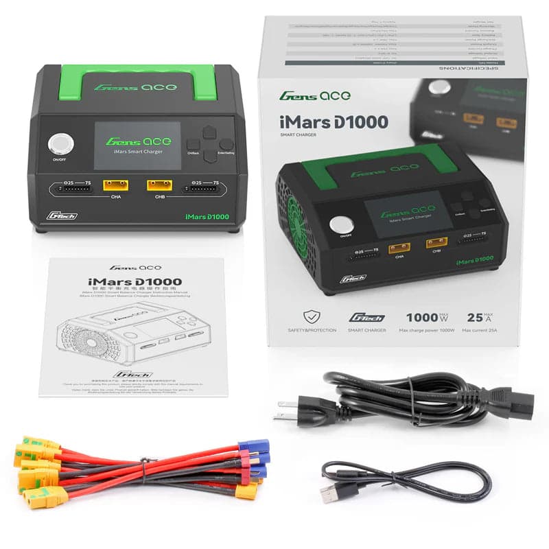 Gens ace iMars D1000 Smart Charger | Dual Channel | AC 1000W | G-Tech for fpv drones 3