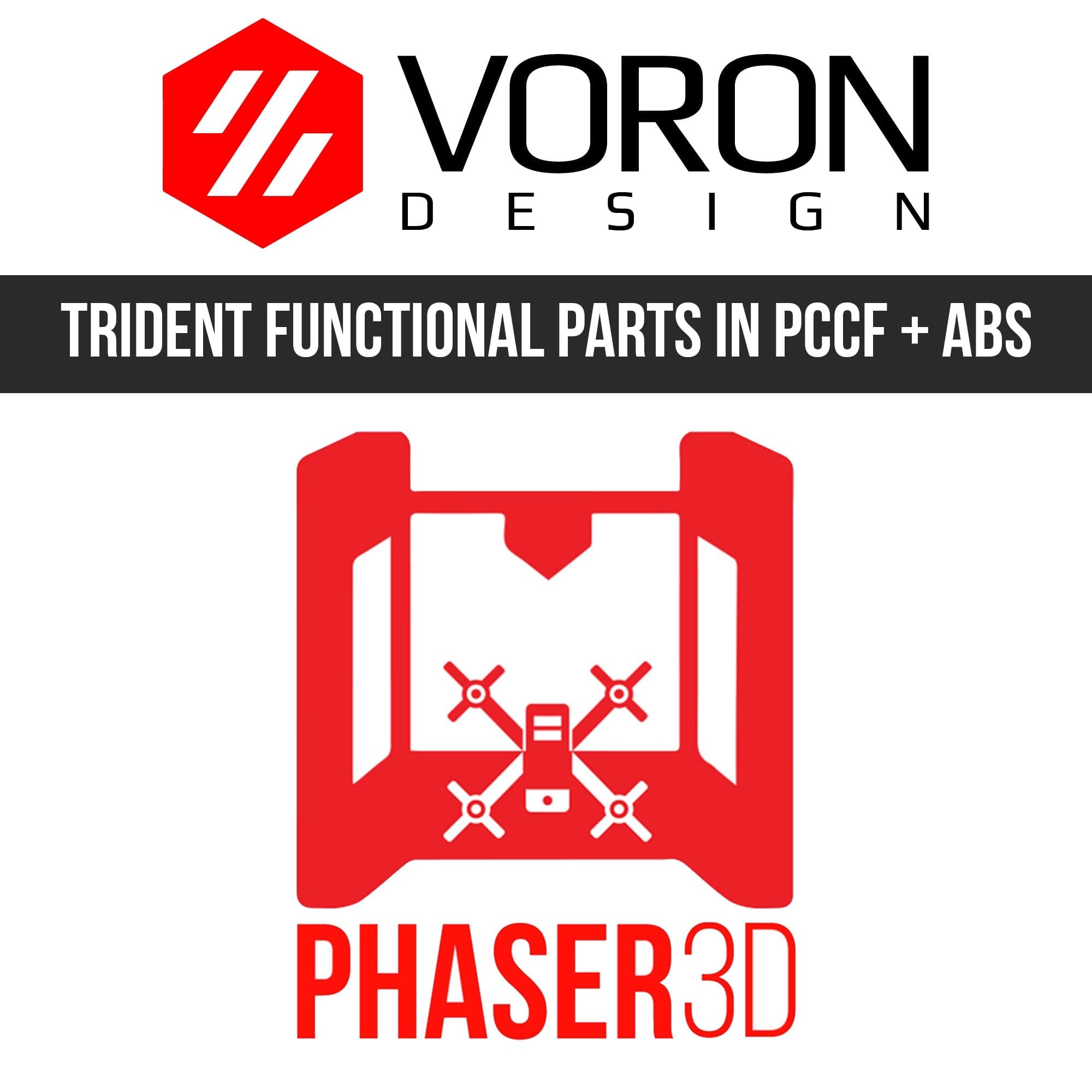 Voron Trident Functional Parts Set Printed in Prusament Polycarbonate Carbon Fibre with Fire Engine Red Accents for fpv drones