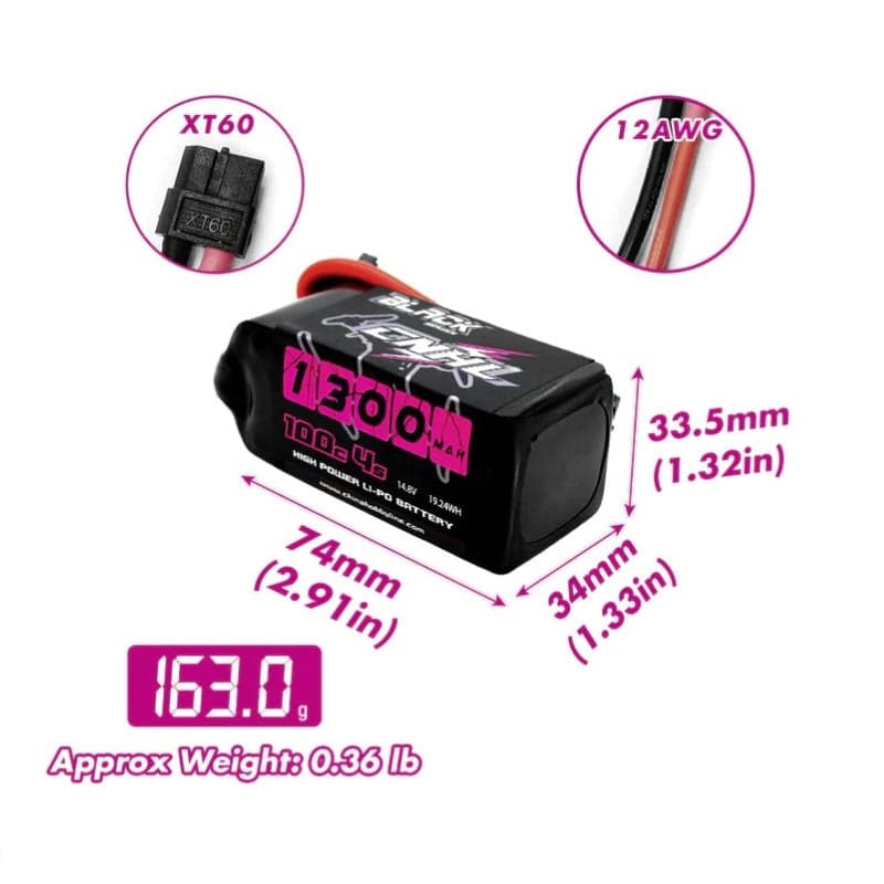 CNHL Black Series 1300mAh 14.8V 4S 100C Lipo Battery - XT60 for fpv drones 3